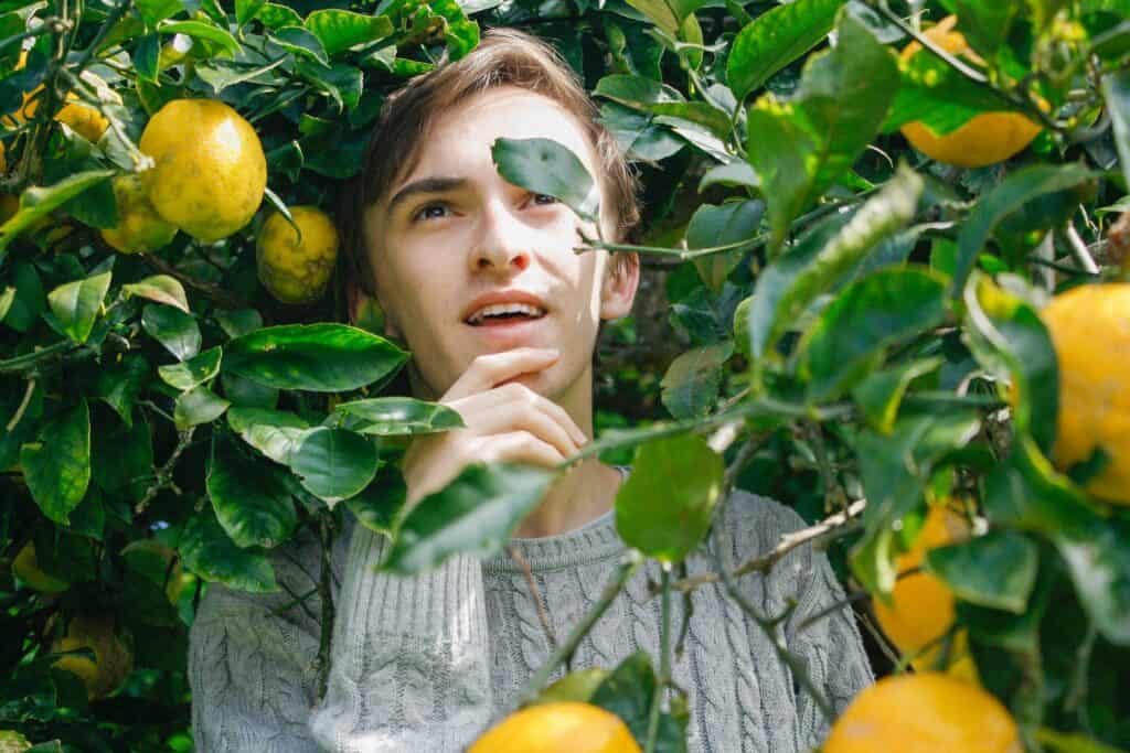 callum-skelton-0Ck5_m8_LGc-unsplash - Softwire A close up of a young man walking through a lemon grove.